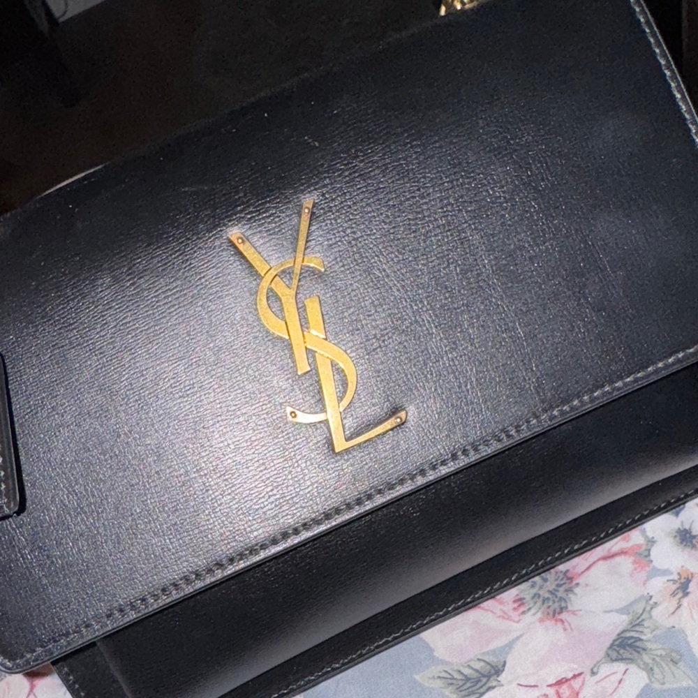 Sunset medium Yves Saint Laurent Black Crossbody Bag with Gold Logo